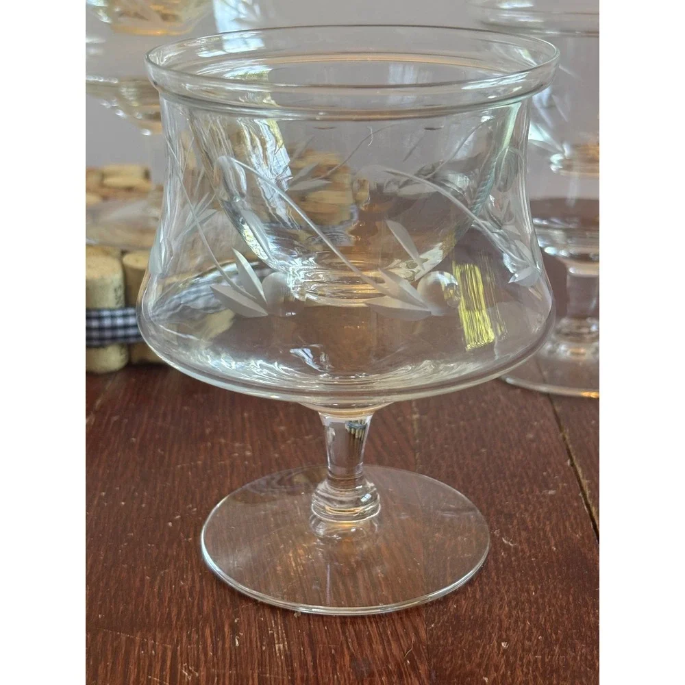 Vintage‎ Etched Glass Shrimp Cocktail Servers Set of 4 Chiller Bowls with Liners